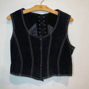Black Suede Leather Vest Size Large Adjustable